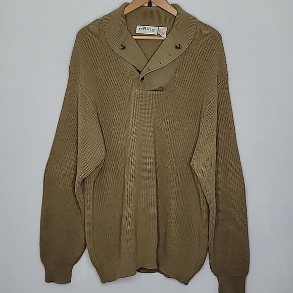 Orvis Vintage Ribbed Knit Patched Elbow Shawl Sweater Size XL - Picture 1 of 8